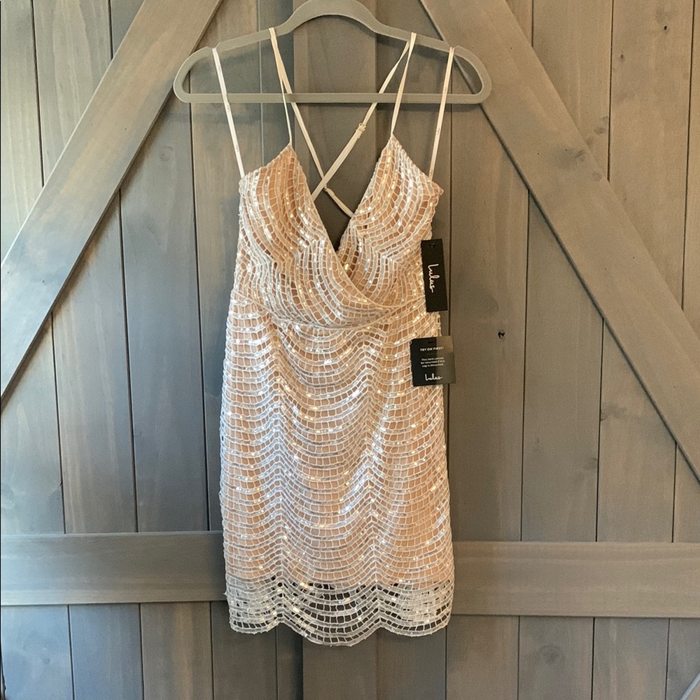 Lulus Lele White and Silver Sequin MiniDress